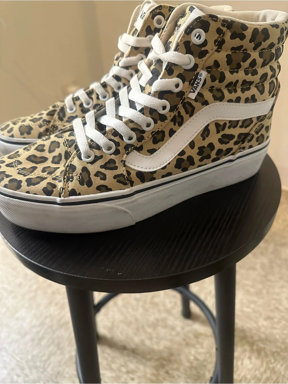 Vans Leopard Print High Top Sneakers - Tan/Black/White
